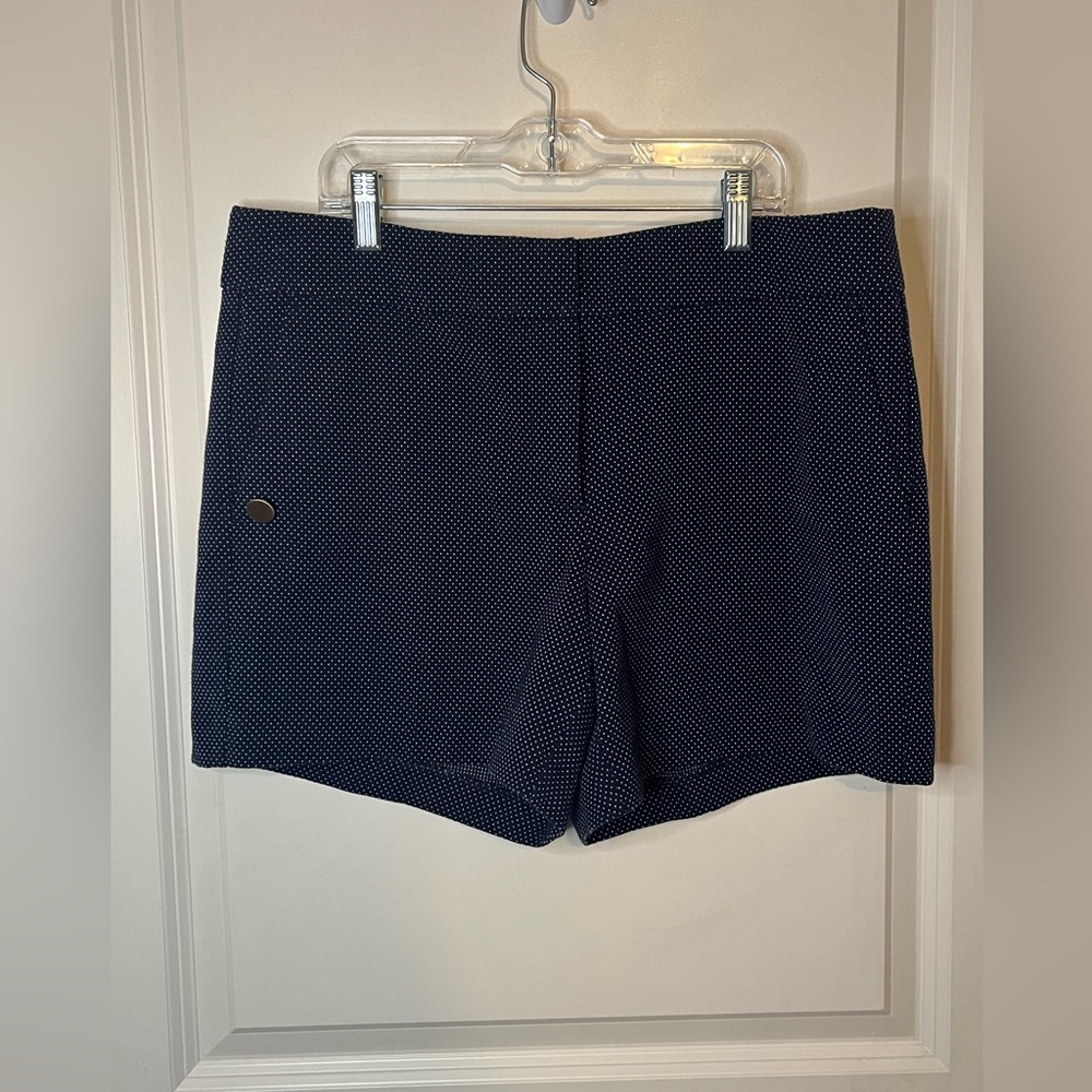 Ann Taylor Blue & White Polkadots Tailored Cotton Blend Shorts 8 Preppy Classic
